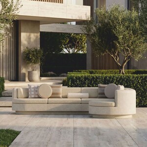 Casa Padrino Luxus Ecksofa Rechte Seite Creme 335 x 281 cm - Modulares Beton Sofa
