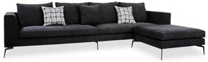 Casa Padrino Luxus Samt Ecksofa Schwarz 320 x 180 x H. 45 cm - Modernes Wohnzimmer Sofa mit verstellbarem Hocker - Wohnzimmer M�bel