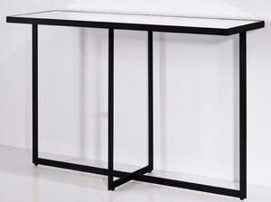 Casa Padrino Luxus Konsole Schwarz 120 x 40 x H. 77 cm - Rechteckiger Metall Konsolentisch mit Spiegelglas - Wohnzimmer M�bel