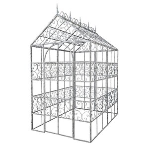 Casa Padrino Luxus Eisen Gew�chshaus Silber 160 x 244 x H. 296 cm - Handgefertigter Gartenpavillon - Luxus Gartenm�bel