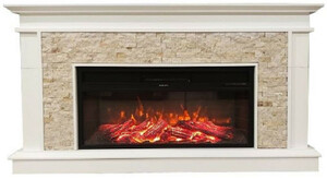 Casa Padrino Luxus Elektrokamin Wei / Beige / Schwarz 149 x 27 x H. 79 cm - Wohnzimmer Deko Kamin mit Fernbedienung - Wohnzimmer Mbel - Luxus Mbel - Luxus Elektro Kamine