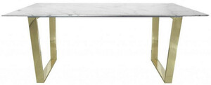 Casa Padrino Luxus Esstisch Wei / Gold 180 x 90 x H. 75 cm - Rechteckiger Esszimmertisch mit synthetischer Marmorplatte und Stahlbeinen - Esszimmer Mbel