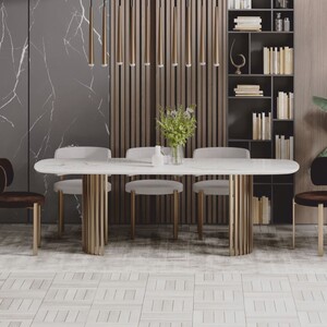 Casa Padrino Luxus Esstisch Wei� / Messing 180 cm - Luxus Esszimmer M�bel