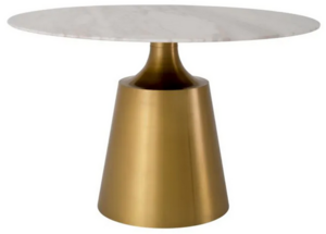 Casa Padrino Luxus Esstisch Wei� / Messingfarbig   120 x H. 77 cm - Runder Marmor K�chentisch - Luxus Esszimmer M�bel