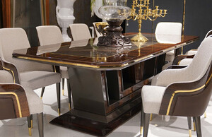 Casa Padrino Luxus Esstisch Grau / Braun / Gold 350 x 112 x H. 70 cm - Rechteckiger Massivholz K�chentisch - Esszimmer M�bel - Luxus M�bel - Luxus Kollektion