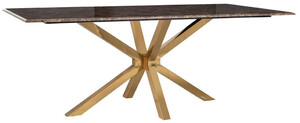 Casa Padrino Luxus Esstisch Braun / Gold 200 x 100 x H. 77 cm - Rechteckiger Esszimmertisch mit Kunstmarmor Tischplatte und Edelstahl Beinen - Luxus Esszimmer M�bel