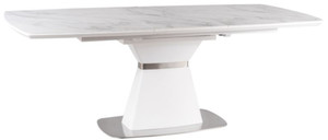 Casa Padrino Luxus Esstisch Wei� / Matt Wei� / Silber 160-210 x 90 x H. 76 cm - Moderner ausziehbarer Esszimmertisch mit Keramikplatten in Marmoroptik - Esszimmer M�bel