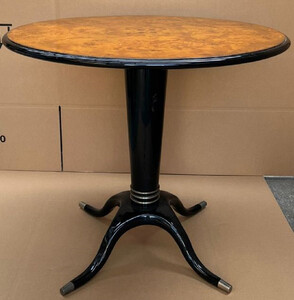 Casa Padrino Luxus Esstisch Vogelaugenahorn Braun / Schwarz / Silber  79 x H. 71 cm - Runder Massivholz Esszimmertisch - Esszimmer M�bel - Luxus M�bel