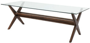 Casa Padrino Luxus Esstisch Braun 230 x 100 x H. 77 cm - Massivholz K�chentisch mit Glasplatte - Rechteckiger Esszimmertisch - Luxus Esszimmer M�bel