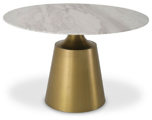 Casa Padrino Luxus Esstisch Wei� / Messingfarben  120 x H. 77 cm - Runder Esszimmertisch mit Marmorplatte - Esszimmer M�bel - Luxus Qualit�t