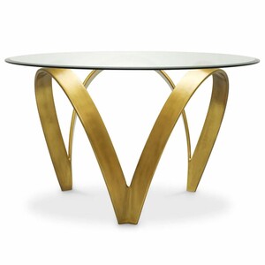 Casa Padrino Luxus Aluminium Esstisch mit Glasplatte Vintage Messing 130 cm