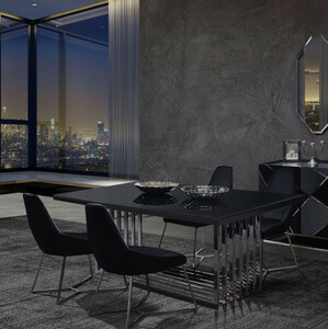 Casa Padrino Luxus Esszimmer M�bel Set Silber / Schwarz - 1 Esstisch & 6 Esszimmerst�hle - Esszimmer M�bel - Luxus Qualit�t