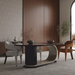 Casa Padrino Luxus Esszimmer Set Braun / Grau - 1 Esstisch und 6 St�hle - Hotel & Esszimmer M�bel