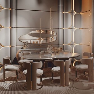 Casa Padrino Luxus Esszimmer Set Grau / Gold - 1 Luxus Esstisch & 8 Luxus Esszimmerst�hle - Luxus Hotel & Esszimmer M�bel