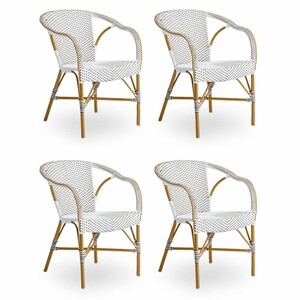 Casa Padrino Luxus Garten Stuhl 4er Set mit Armlehnen Wei� / Braun / Beige - Outdoor M�bel