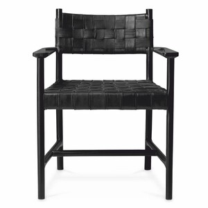 Casa Padrino Luxus Leder Esszimmer Stuhl mit Armlehnen Schwarz H. 85 cm - Luxus Mbel