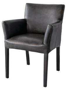 Casa Padrino Luxus Leder Esszimmerstuhl Vintage Schwarz / Schwarz 64 x 61 x H. 85 cm - Echtleder K�chenstuhl mit Armlehnen - Esszimmer M�bel