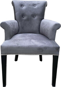 Casa Padrino Luxus Esszimmerstuhl Grau / Schwarz - Massivholz K�chenstuhl mit Armlehnen und edlem Samtstoff - Luxus Esszimmer & Restaurant M�bel