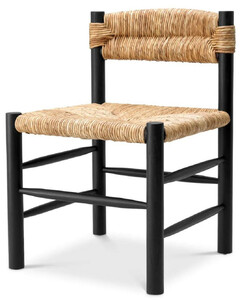 Casa Padrino Luxus Esszimmer Stuhl Schwarz / Naturfarben 54 x 62,5 x H. 80,5 cm - Massivholz K�chen Stuhl - Esszimmer M�bel - Luxus M�bel - Esszimmer Einrichtung - Luxus Einrichtung