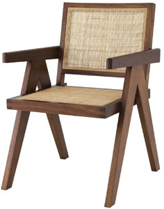 Casa Padrino Luxus Esszimmerstuhl Braun / Naturfarben 57 x 65,5 x H. 90 cm - Massivholz Stuhl mit Armlehnen und handgewebtem Rattangeflecht - Luxus Esszimmer M�bel