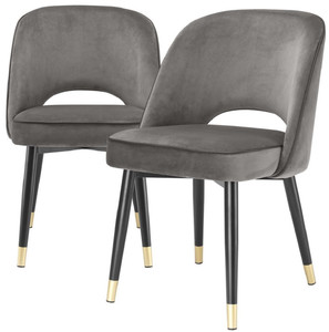 Casa Padrino Luxus Esszimmerstuhl Set Grau / Schwarz / Messing 53 x 56 x H. 84 cm - Esszimmerst�hle mit edlem Samtstoff - Esszimmer M�bel