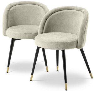 Casa Padrino Luxus Esszimmerstuhl Set Sandfarben / Schwarz / Messing 57,5 x 58 x H. 77 cm - Edle Esszimmerst�hle - Luxus Esszimmer M�bel