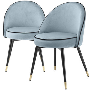 Casa Padrino Luxus Esszimmerstuhl Set Blau / Schwarz / Messing 55 x 64 x H. 83 cm - Esszimmerst�hle mit edlem Samtstoff - Esszimmer M�bel