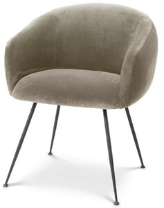 Casa Padrino Luxus Esszimmerstuhl mit Armlehnen Greige / Schwarz 61 x 60 x H. 79 cm - K�chenstuhl mit edlem Samtstoff - Esszimmer M�bel - K�chen M�bel - Luxus M�bel - Luxus Einrichtung