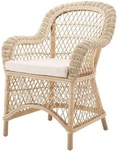 Casa Padrino Luxus Rattan Esszimmerstuhl mit Armlehnen und Kissen Naturfarben / Cremefarben 63 x 68 x H. 88 cm - Esszimmerm�bel