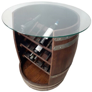 Casa Padrino Luxus Fass Stehtisch Braun / Silber  78 x H. 80 cm - Massivholz Weinfass Bar Tisch mit Glasplatte und Weinregal - Garten Terrassen Gastronomie Bar Mbel