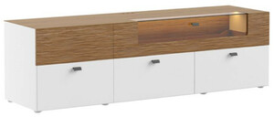 Casa Padrino TV Schrank Braun / Wei 180 x 48 x H. 55 cm - Beleuchteter Massivholz Fernsehschrank mit Schubladen - Moderne Wohnzimmer Mbel
