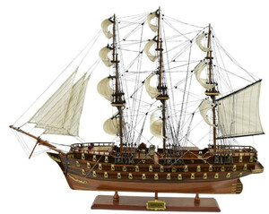 Casa Padrino Luxus Flaggschiff Napoleon Braun 102 x 30 x H. 75 cm - Handgefertigtes Deko Schiff - Holzschiff - Segelschiff - Kriegsschiff - Modellschiff - Wohnzimmer Deko - Luxus Deko Accessoires