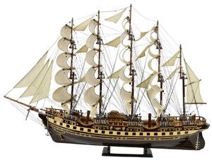 Casa Padrino Luxus Flaggschiff France II Mehrfarbig 120 x 27 x H. 87 cm - Handgefertigtes Deko Schiff - Holzschiff - Segelschiff - Kriegsschiff - Modellschiff - Wohnzimmer Deko - Deko Accessoires