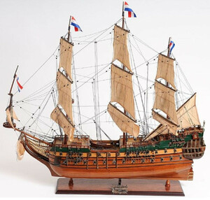 Casa Padrino Luxus Flaggschiff Friesland mit Massivholz St�nder Braun / Naturfarben / Gr�n 94 x 27,9 x H. 88,9 cm - Handgefertigtes Deko Schiff Holzschiff Segelschiff