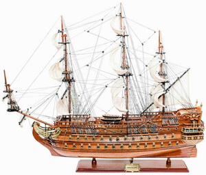 Casa Padrino Luxus Flaggschiff San Felipe mit Massivholz Stnder Braun 95 x 29 x H. 90 cm - Handgefertigtes Deko Schiff Holzschiff Segelschiff Kriegsschiff - Deko Accessoires