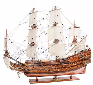 Casa Padrino Luxus Flaggschiff Wasa mit Massivholz St�nder Braun 96,5 x 27,9 x H. 87 cm - Handgefertigtes Deko Schiff - Holzschiff - Kriegsschiff - Segelschiff - Deko Accessoires