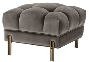 Casa Padrino Luxus Fu�hocker Grau / Messingfarben 59 x 59 x H. 43 cm - Samt Hocker mit Edelstahl Beinen - Wohnzimmer M�bel