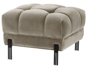 Casa Padrino Luxus Fuhocker Greige / Schwarz 59 x 59 x H. 43 cm - Samt Hocker mit Edelstahl Beinen - Wohnzimmer Mbel