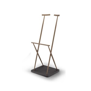 Casa Padrino Luxus Garderobenst�nder Dunkelgrau / Messing 57 x 55 x H. 142 cm - Garderobenst�nder mit Ulmenfurnier - Moderne Flur M�bel - Luxus Qualit�t