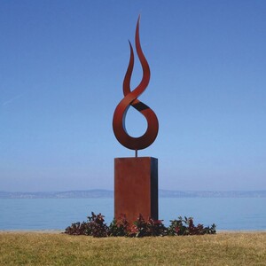 Casa Padrino Luxus Garten Deko Stahl Skulptur Flamme auf S�ule Rost H. 301 cm