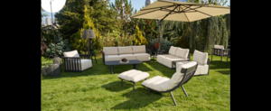 Casa Padrino Luxus Garten Lounge Set Mattschwarz / Beige 7-teilig 220 x 85 x H. 80 cm - Wetterfest und hochwertig verarbeitet - Moderne Garten M�bel - Luxus Qualit�t