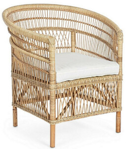 Casa Padrino Luxus Gartensessel Naturfarben / Wei� 79 x 72 x H. 86 cm - Rattan Garten & Terrassen Sessel mit Sitzkissen - Garten & Terrassen M�bel - Luxus Qualit�t