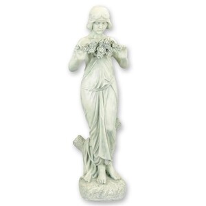 Casa Padrino Luxus Gartenfigur M�dchen mit Blumengirlande Antikwei� H. 197 cm - Gro�e Deko Skulptur