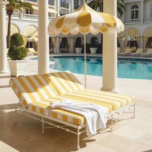 Casa Padrino Luxus Doppel Gartenliege Wei� / Gelb 160 x 190 cm - Hotel & Garten M�bel