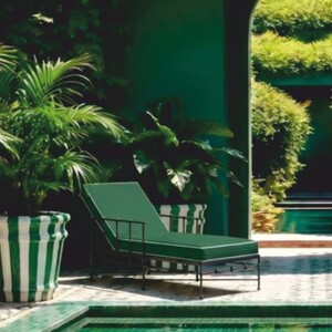 Casa Padrino Luxus Gartenliege mit Armlehnen Schwarz / Gr�n 198 cm - Hotel & Garten M�bel