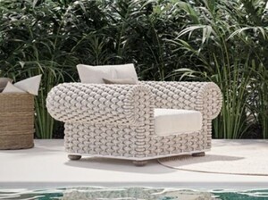 Casa Padrino Luxus Gartensessel Creme / Beige / Wei� / Braun 135 cm