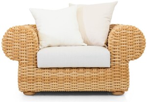 Casa Padrino Luxus Gartensessel Naturfarben / Wei� 135 cm