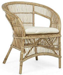 Casa Padrino Luxus Gartensessel Naturfarben / Wei� 68 x 65 x H. 82 cm - Rattan Garten & Terrassen Sessel mit Sitzkissen - Garten & Terrassen M�bel - Luxus Qualit�t