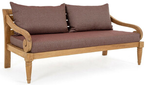 Casa Padrino Luxus Gartensofa Weinrot / Naturfarben 165 x 80 x H. 75 cm - Rustikales Teakholz Garten Sofa mit Kissen - Massivholz Garten M�bel - Rustikale Garten M�bel - Luxus Garten M�bel