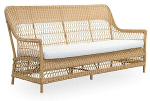 Casa Padrino Luxus Gartensofa mit Sitzkissen Naturfarben / Wei� 191 x 79 x H. 95 cm - Wetterbest�ndiges Garten & Terrassen Sofa - Garten & Terrassen M�bel - Luxus Qualit�t